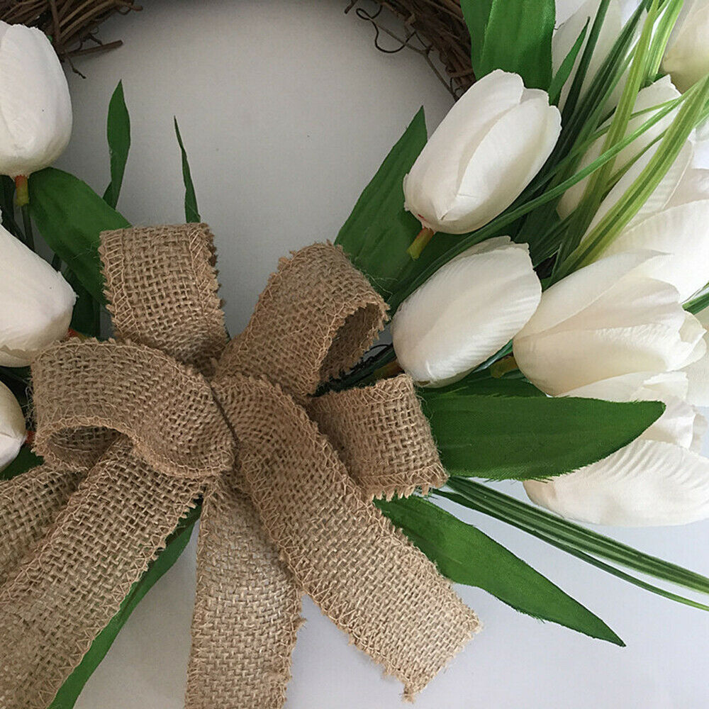 Artificial Wreath White Tulip Garland Rattan Flower Wedding Home Wall Decor DIY