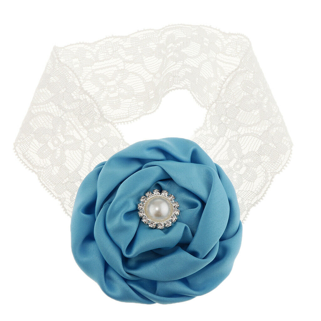 Baby Flower Headband Newborn Girls Elastic Head Band White and Blue