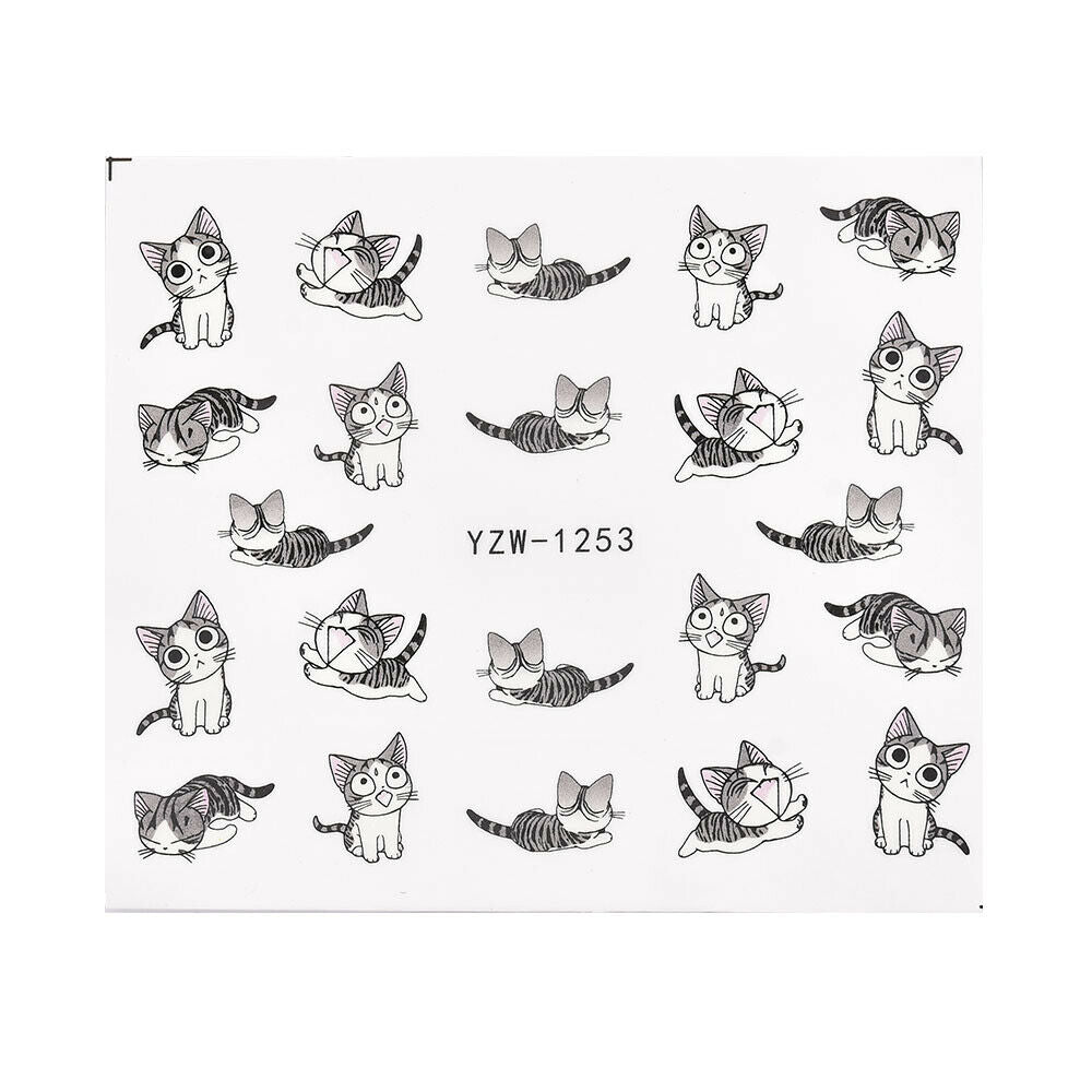 Nail Art Decals Nail Wraps Water Transfers Funny Cute Happy Cat DIY Stickers