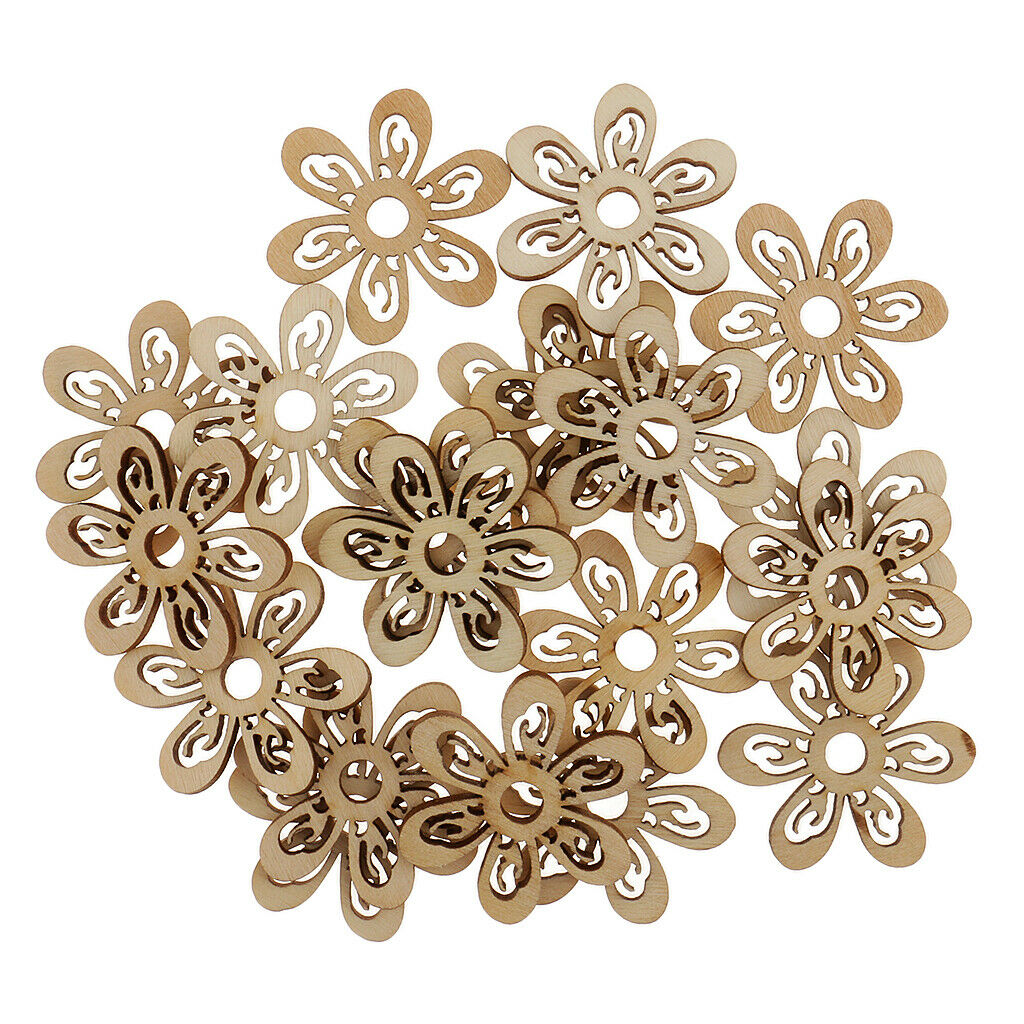 20pcs 35mm Unfinished Wooden Shape Flower Pieces Slices for Painting Craft