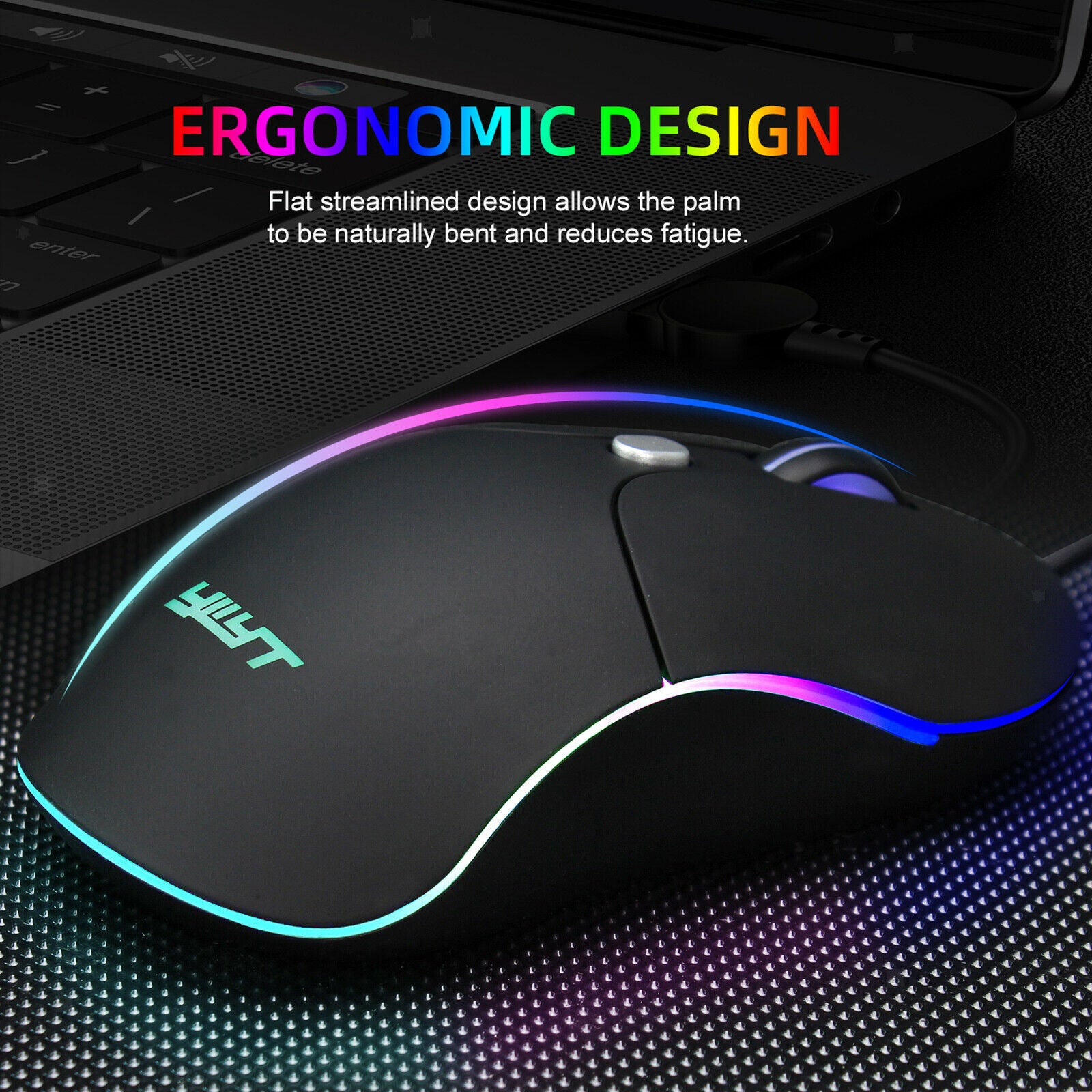 RGB Backlit Wired Gaming Mouse Gamer Mice Programmable Comfortable Black