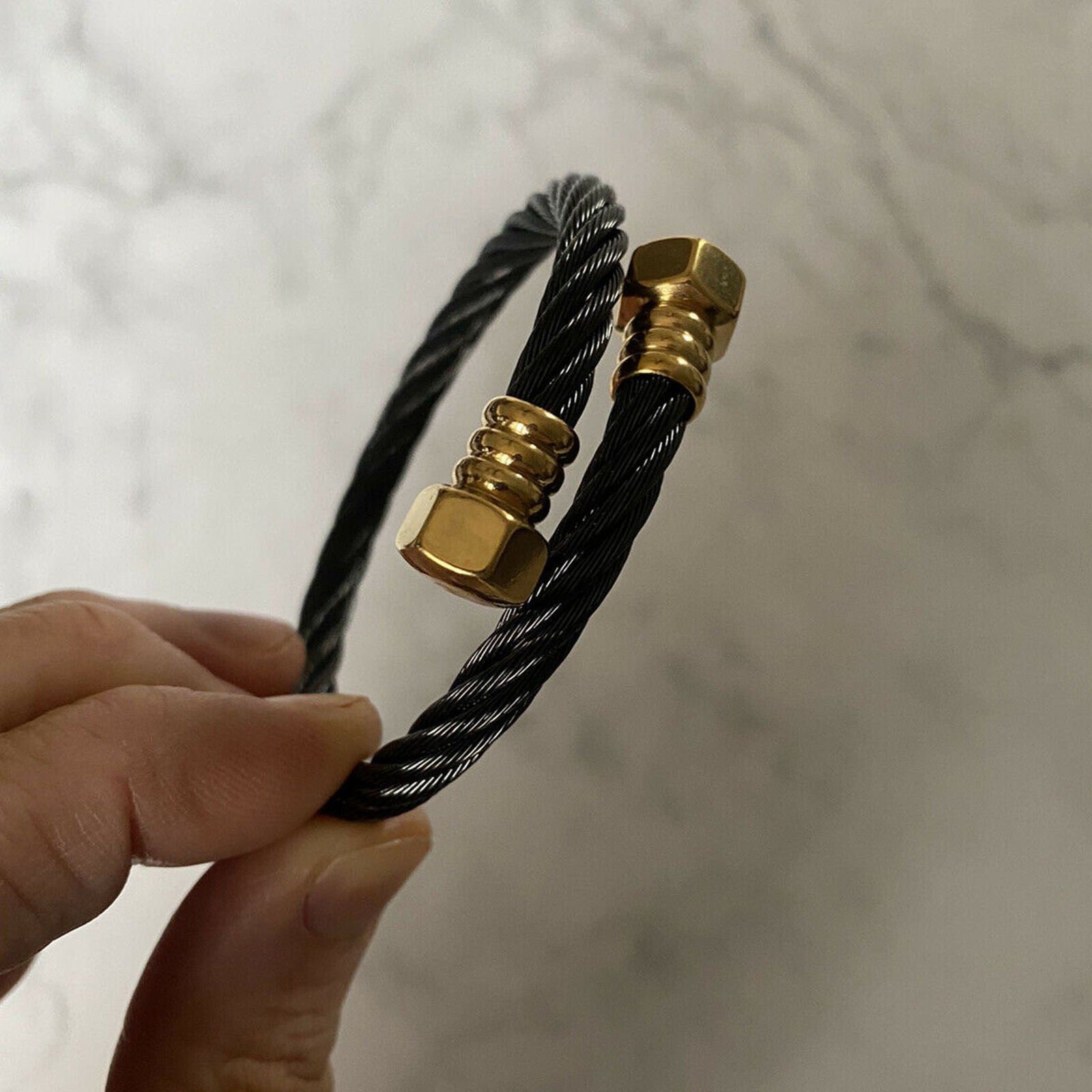 New Adjustable Stainless Steel Cable Rope Cuff Bracelet - Unisex