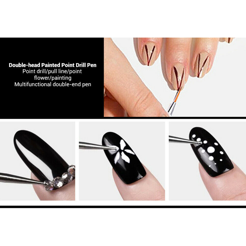 5Pcs DIY Nail Art Brush Liner Brushes Pens Double Head Dotting Nail Art Tools
