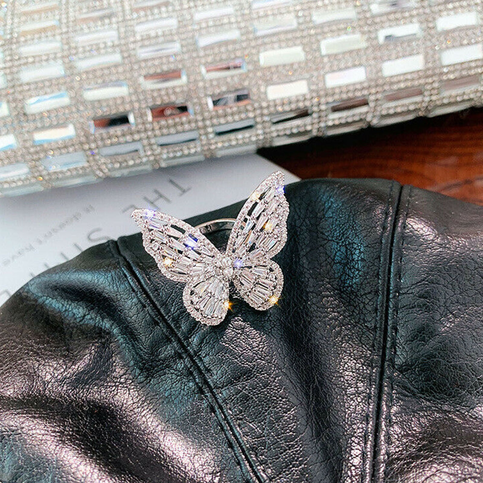 Zircon Butterfly Ring Gem Stone Opening Finger Rings for Women Elegant Jewelry