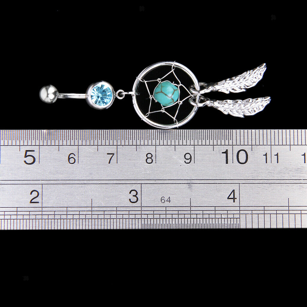 2 Pcs 14G Stainless Steel Barbell Crystal Dream Catcher Dangle Navel Belly Ring
