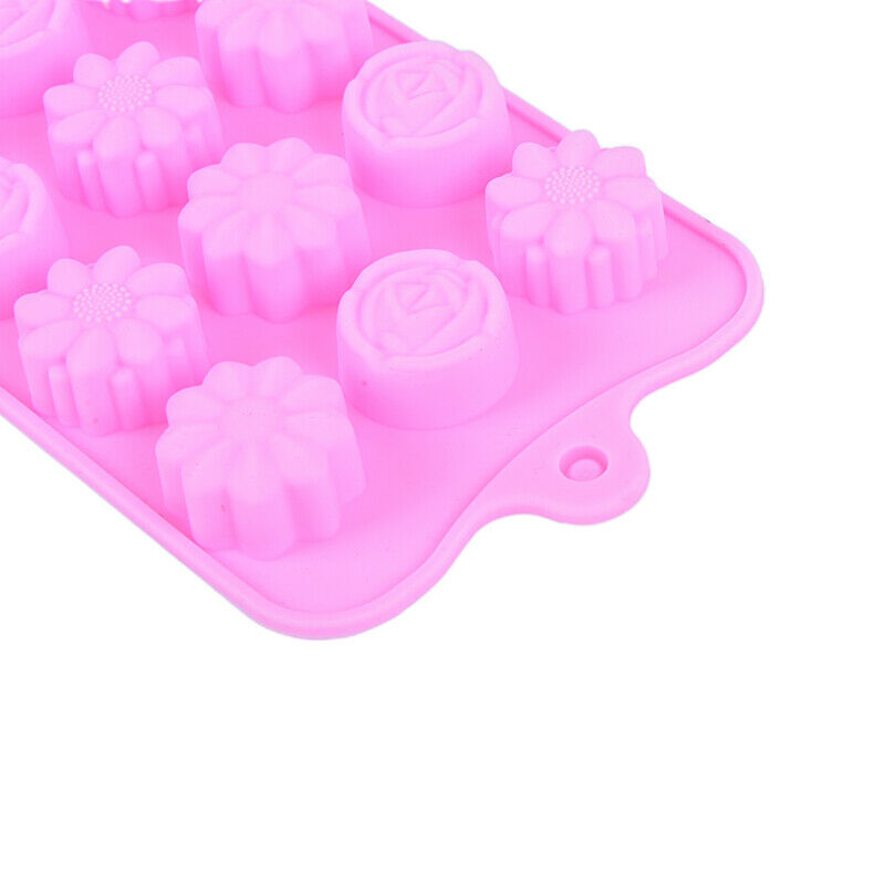 15 Cavity Silicone Flower Rose Chocolate Cake Soap Mold Baking Ice Tray M.l8