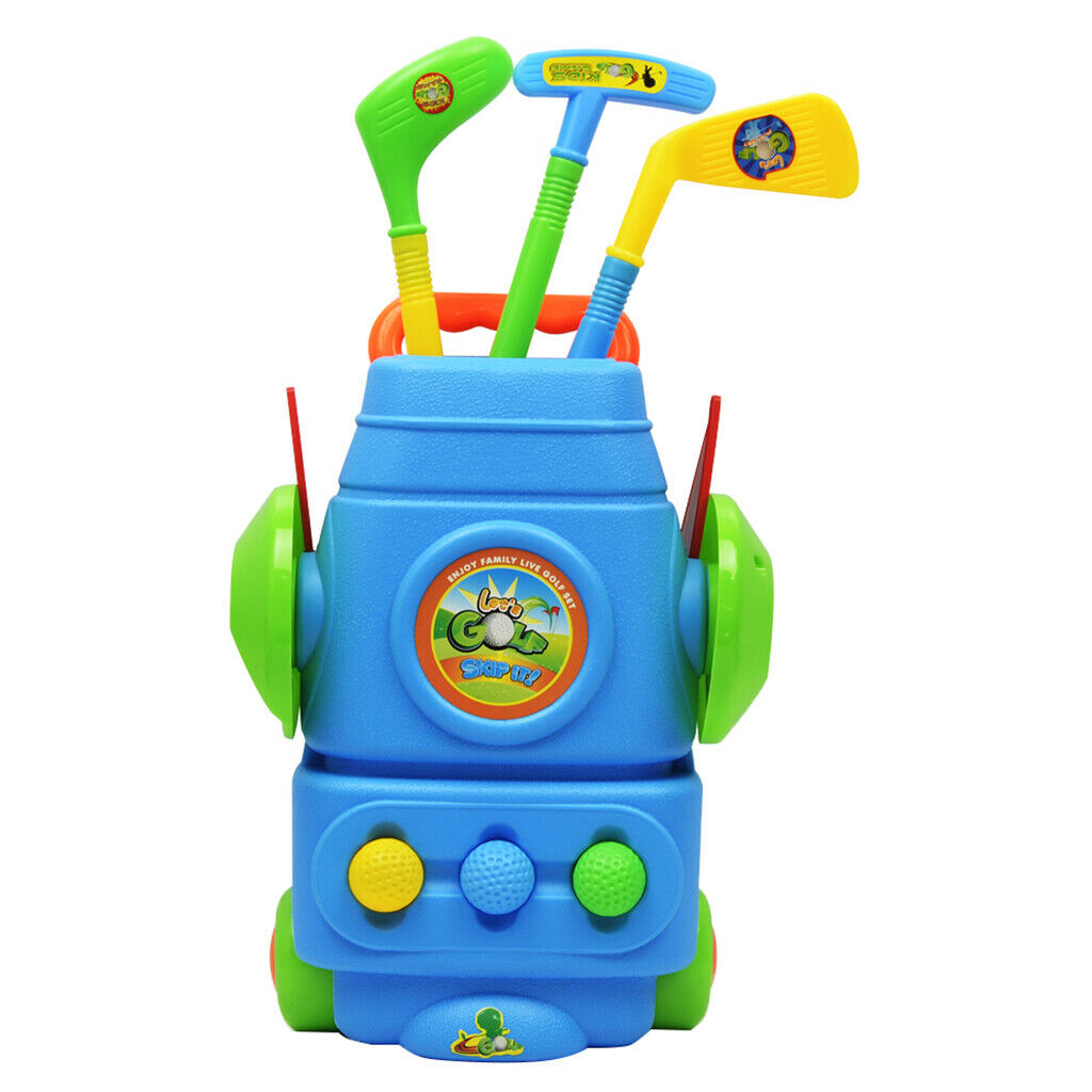 Kids Blue Golf Club Playset – Golf Cart with Wheels, 3 Clubs, 3 Balls and 2