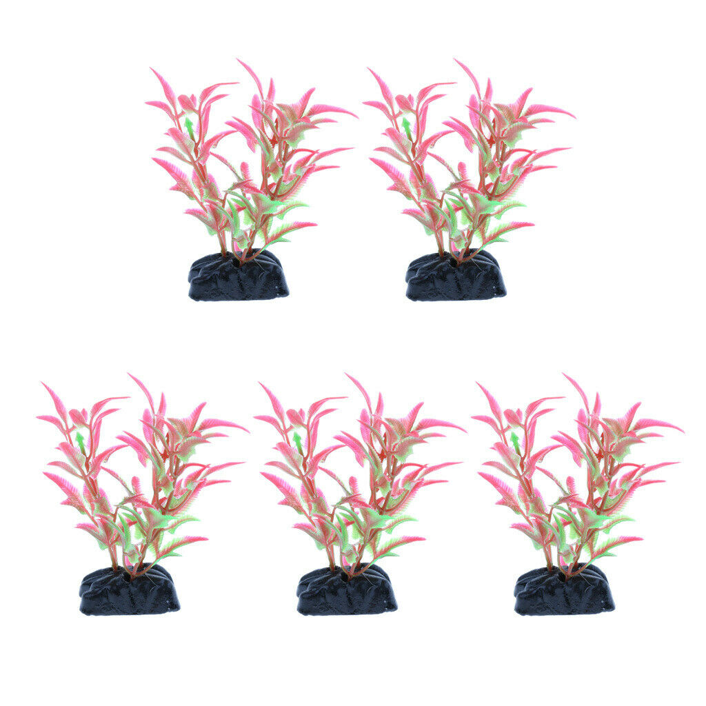 5pcs Artificial Plants for Aquarium Decorations Aquatic Plants Plastic Red