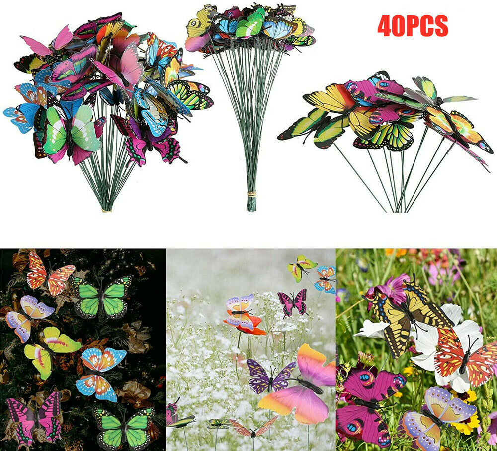 10x Simulation Butterfly Stick Outdoor Garden Flower Pot Decors Ornaments