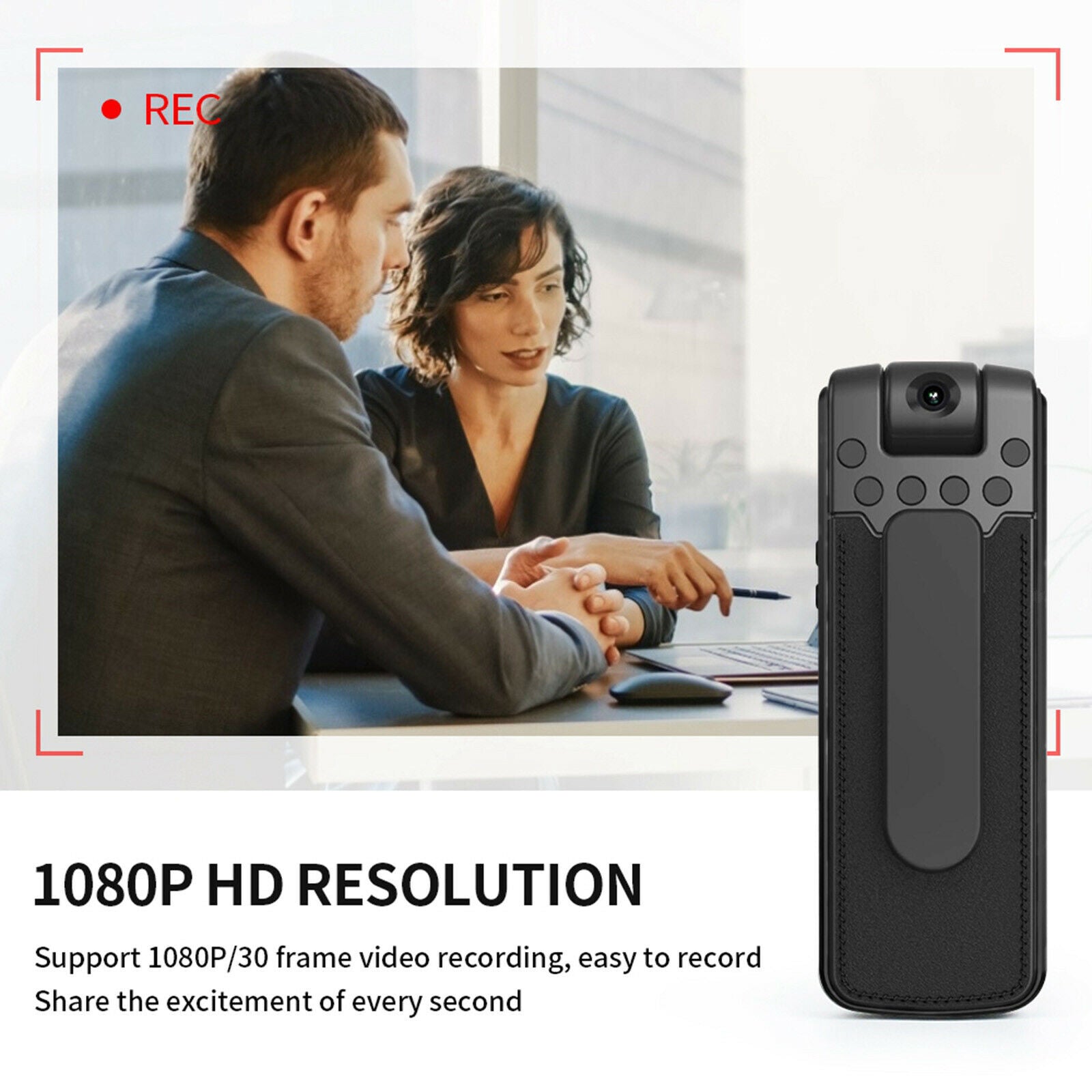 Body Camera Wearable Hidden Camcorder 180-Degree Voice Recording & Back Clip
