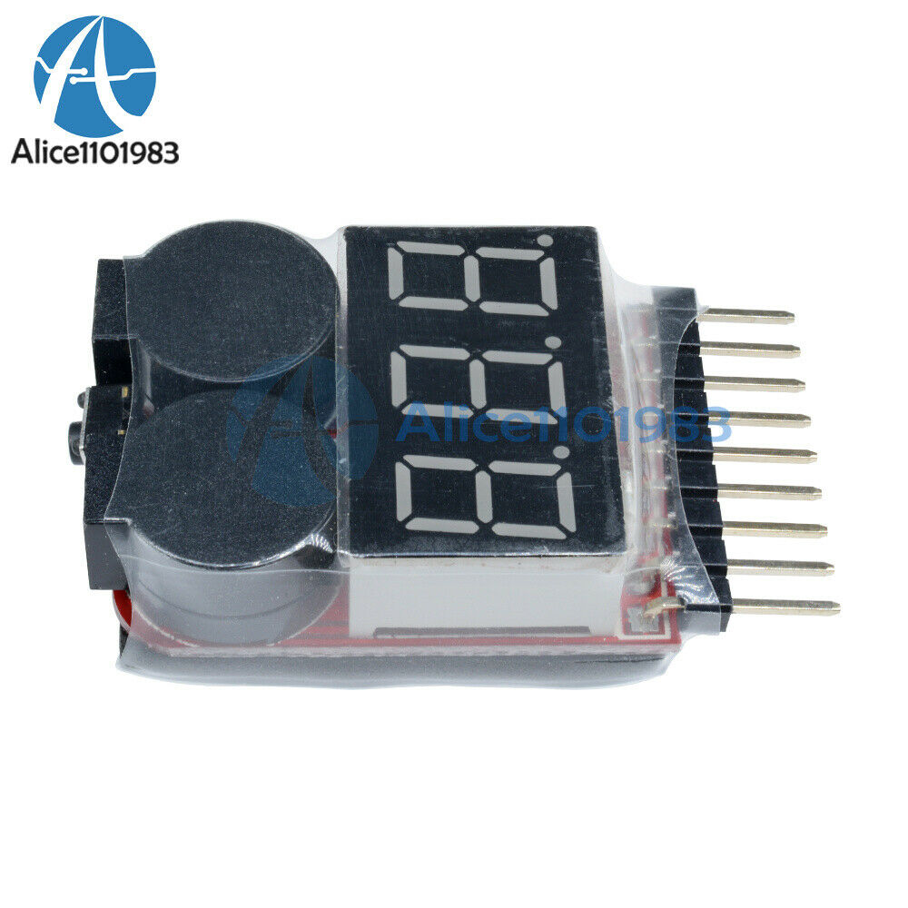 10PCS 1-8S Lipo/Li-ion/Fe Battery Low Voltage 2IN1 Meter Tester Buzzer Alarm