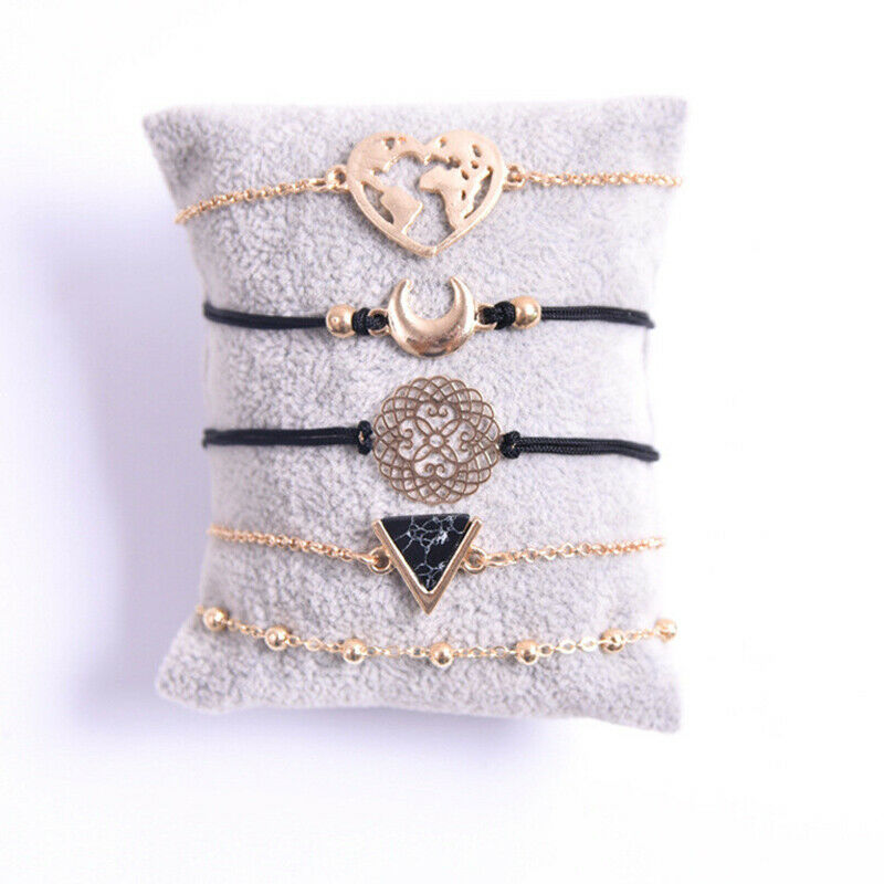 Bohemian Black Rope Chain Bracelet Set ForWomen aircraft Shell Moon Heart.l8