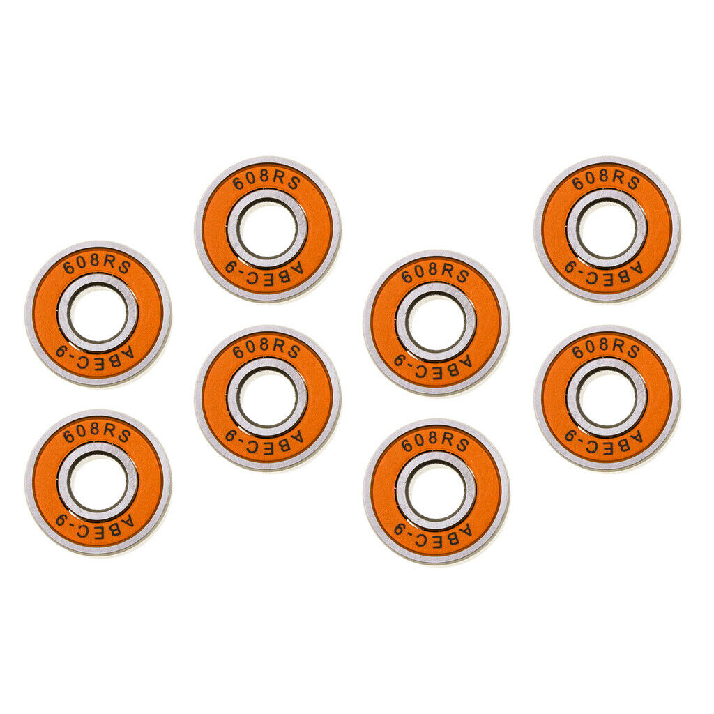 8pcs Frictionless Abec 9 Skateboard Roller Skate Bearings 608-RS 8x22x7mm Orange