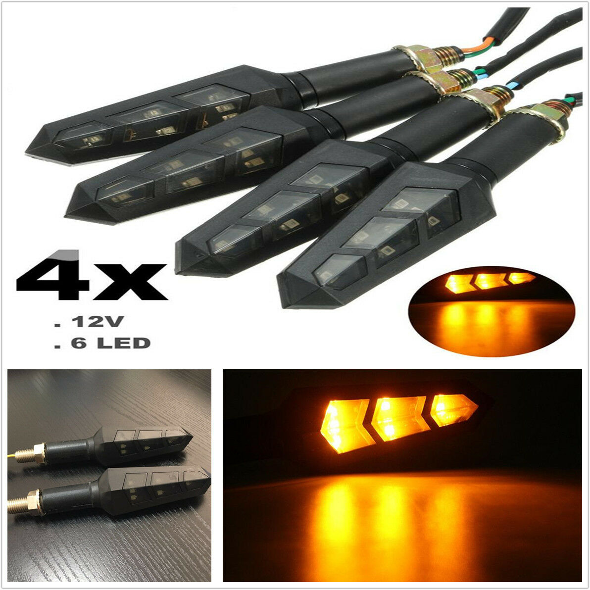 4x LED Smoke Len Motorcycle Bike Amber Super Bright Turn Signal Indicator Light
