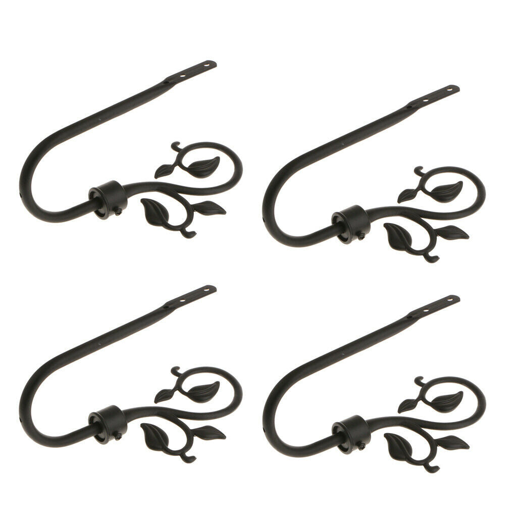 4-piece U Shape Metal Leaf Curtain Hook Window Drapery Tieback Hanger Black