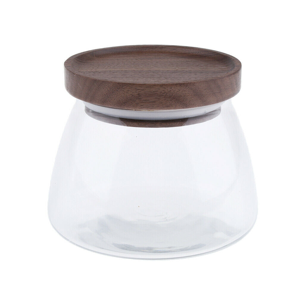 Food Storage Jar Canister with Walnut Wooden Lid for Tea Coffee Spice 500ML