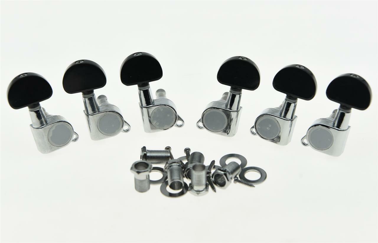 Chrome w/ Black Button Guitar Tuners Tuning Keys for Acoustic or Electric Guitar