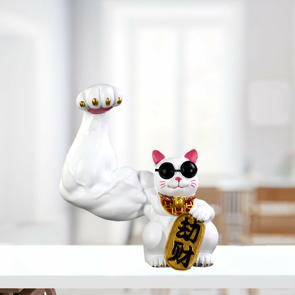 Chinese Lucky Cat Waving Arm Good Luck Feng Shui Home Door Interior Decor white