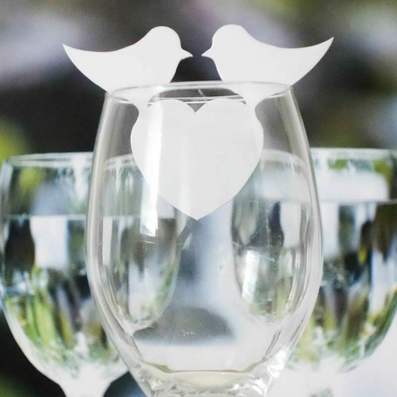 50pcs Chic Love Birds Name Place Cards Holder Wedding Party Wine Glass