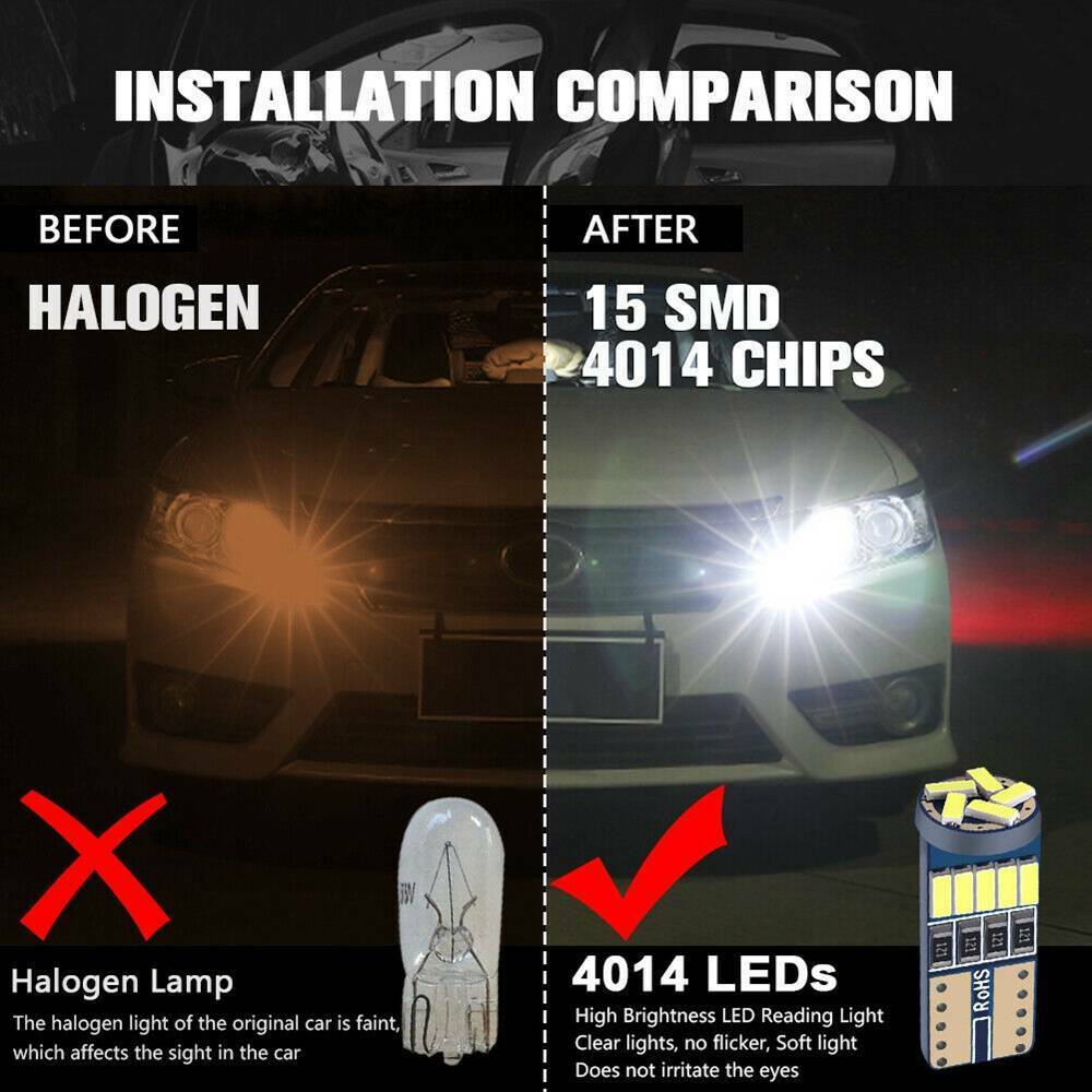 10x T10 LED Canbus Error Free Bulbs 15SMD 194 W5W Car Wedge Lamp Dome Map Lights