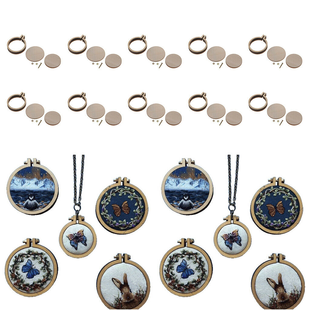 10 Sets Mini Wood Embroidery Hoop Frame 34mm for DIY Pendant Crafts Supplies