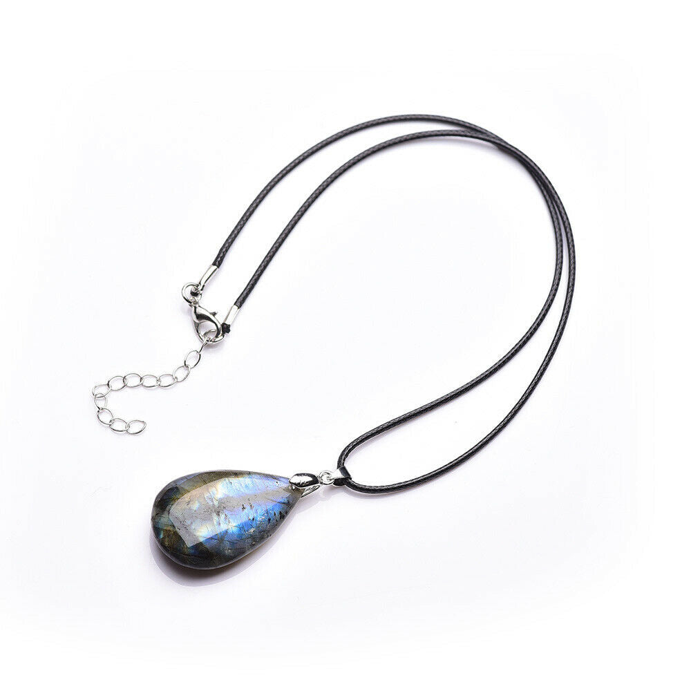Energy Necklace Labradorite Natural Stone Water Drop Shaped Pendant Jewelry Gift