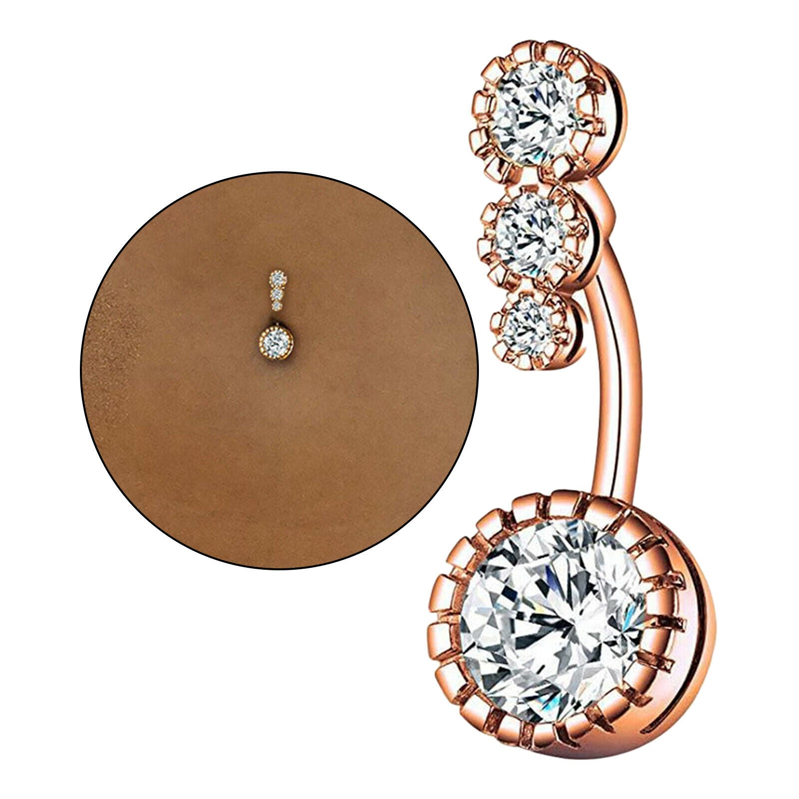 Womens Belly Button Rings Crystal Stainless Steel Rose Navel Ring Bars Body