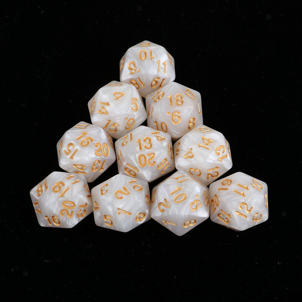 10 Pack of Twenty Sided Dice D20 Playing D&D RPG Party Games Dices White