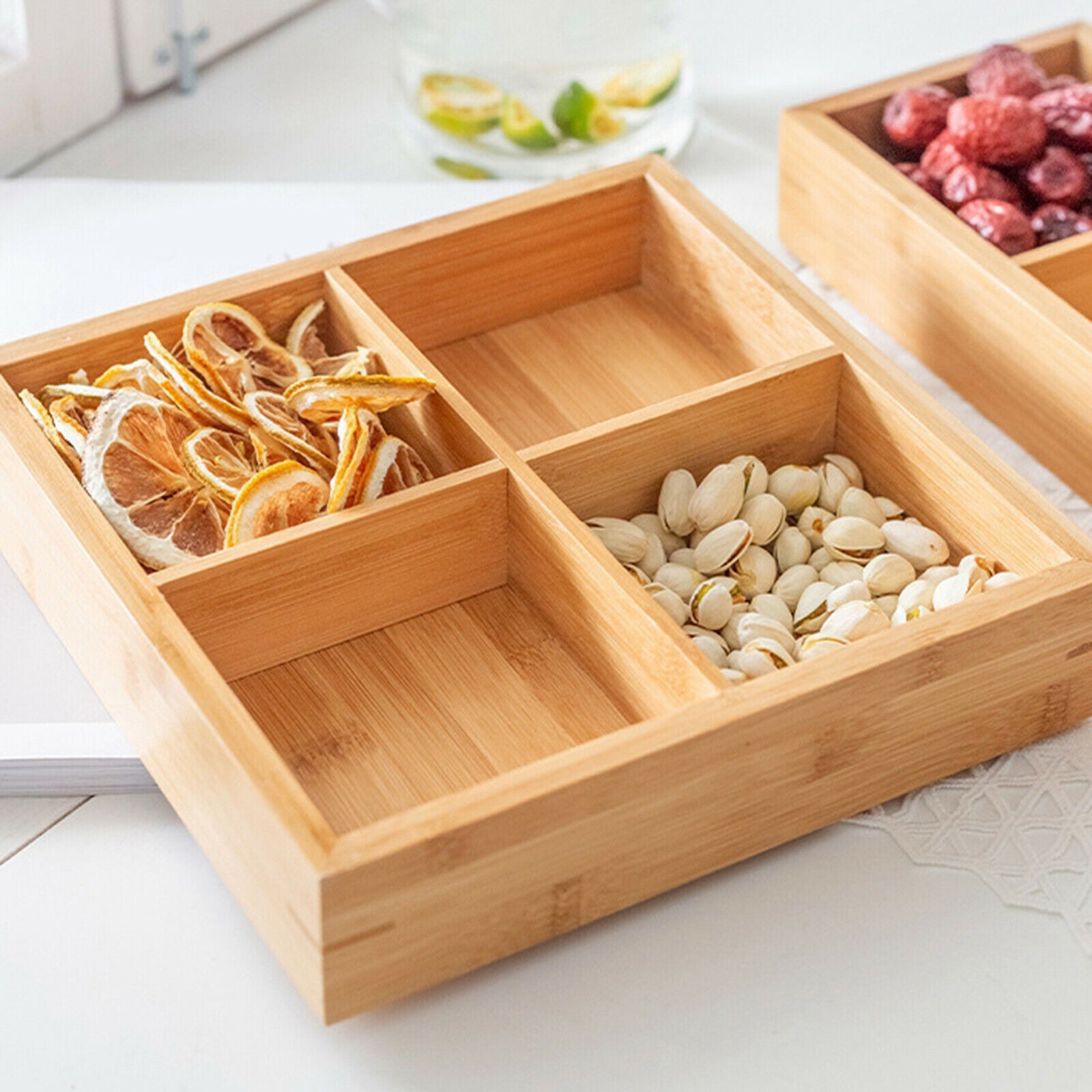 Tea Plates Saucer Dish Square Platter Wooden Nuts Fruit Snack Serving Tray