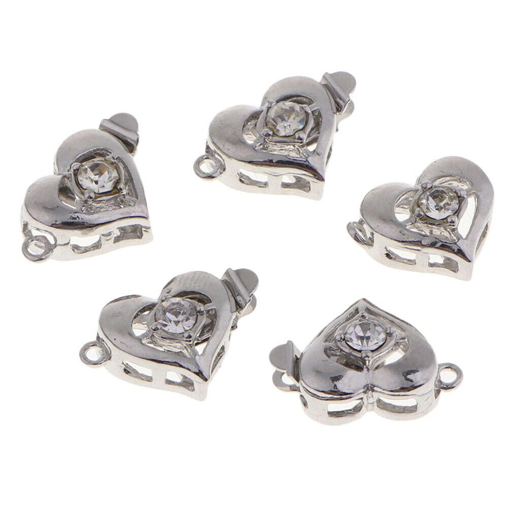 5x Rhinestone Diamante Love Heart Box Clasp Wedding Jewelry Making Findings