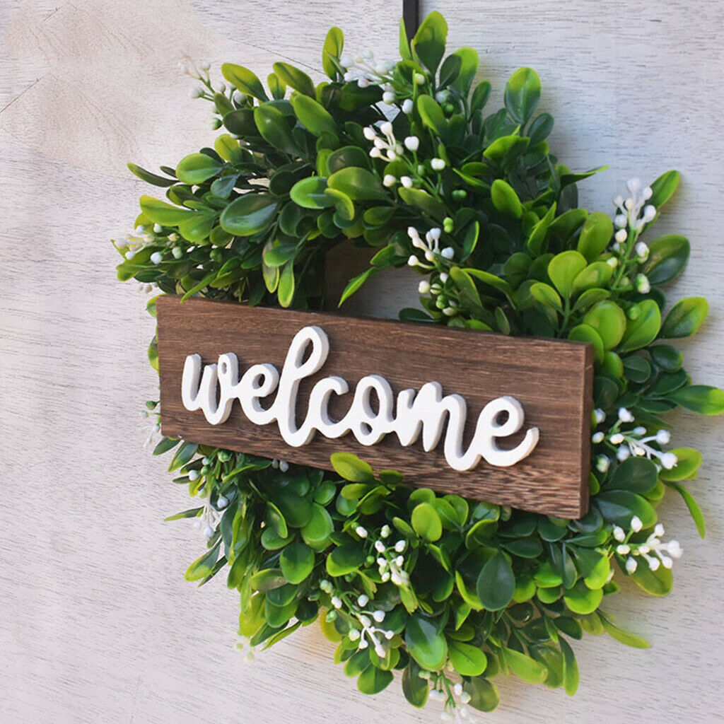 Welcome Sign Front Door Wreath Wall Decor Rustic Farmhouse Round Wooden Hangers