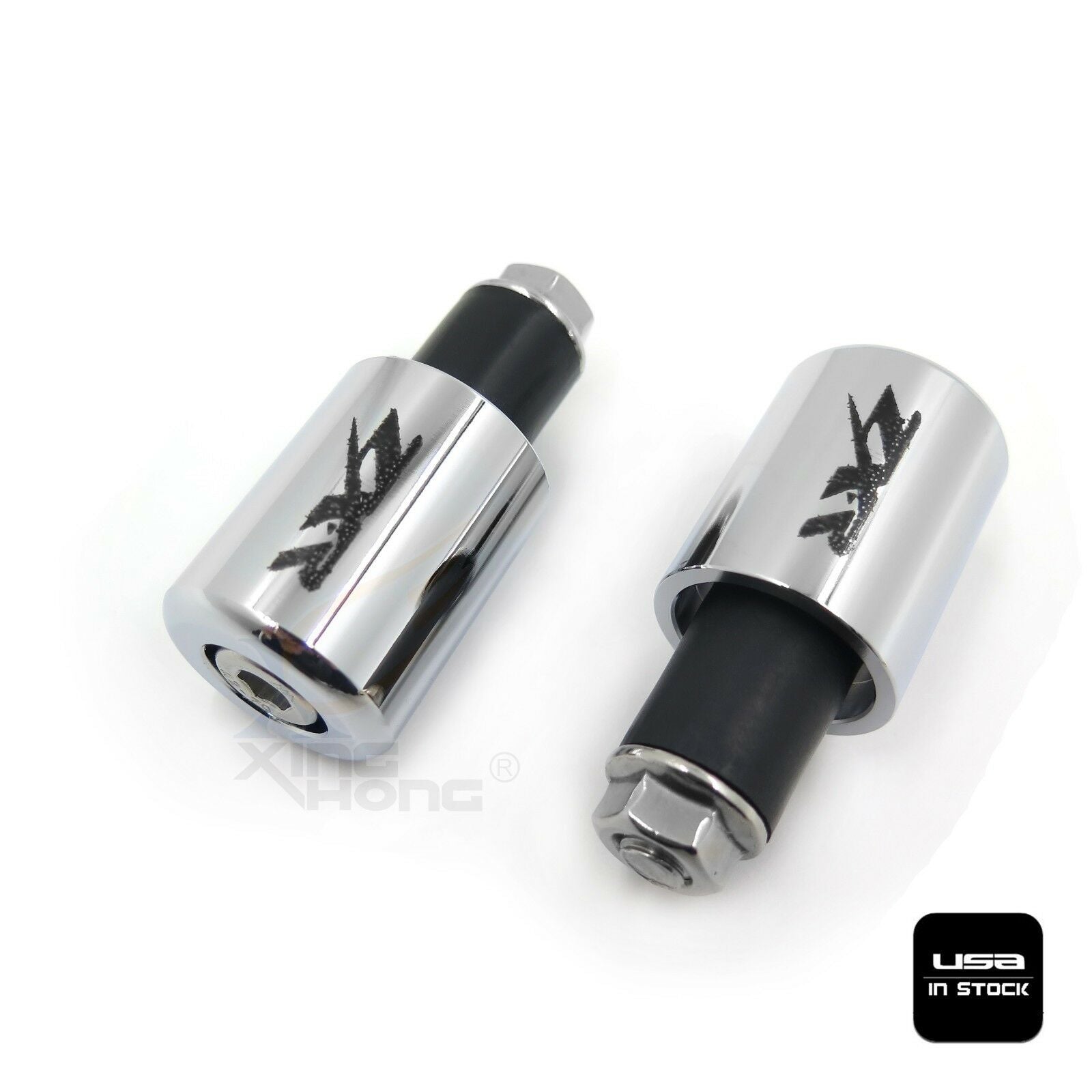 Chrome Bar Ends "ZXR" Rubber For 2006-2012 Kawasaki Ninja 650R / EX650R