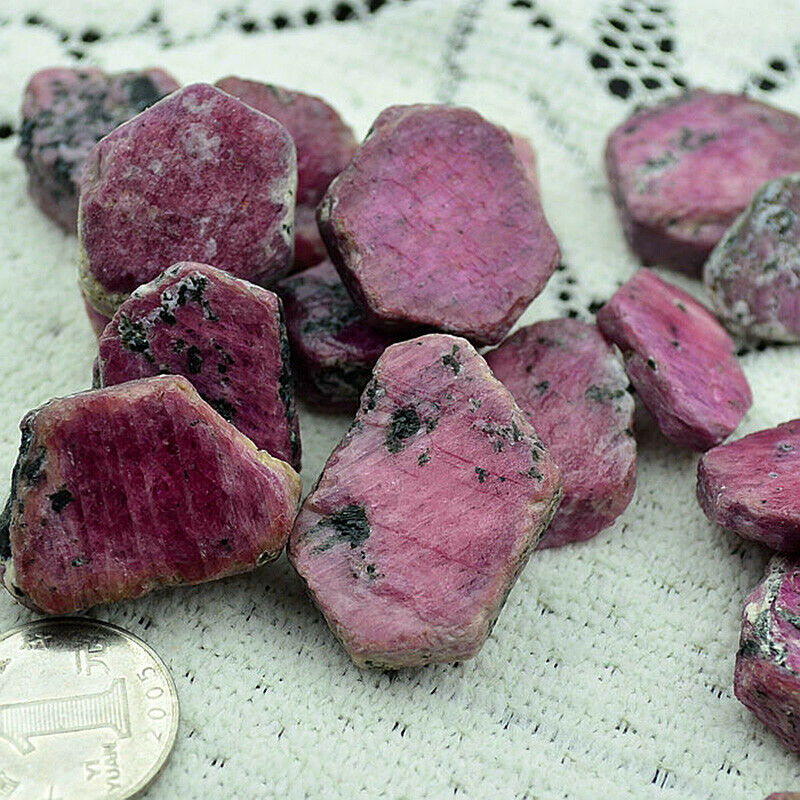 Natural Red Corundum Quartz Crystal Ruby Mineral Specimen Healing Reiki Fossils