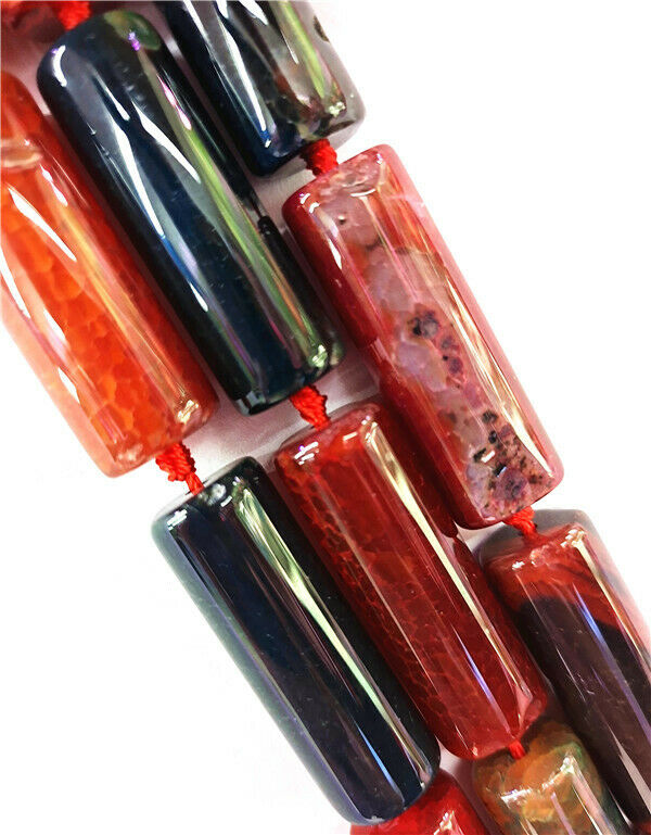 1 Strand 38x14mm Colorful Dragon Veins Agate Cylinder Tube Beads 15.5inch HH8462