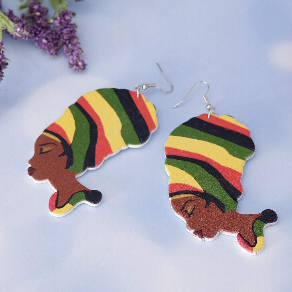 2Pairs Ethnic Natural wooden African Map Club Lady Women Dangle Earrings