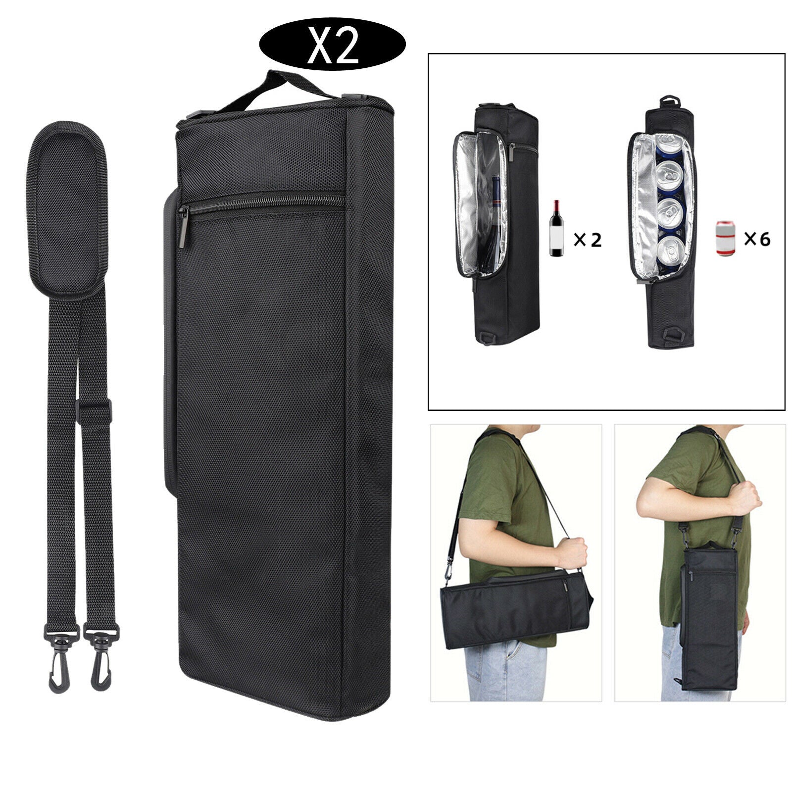 2x Portable Golf Cooler Bag Golfing Cans Wine Bottles Insulated Bag Handbag