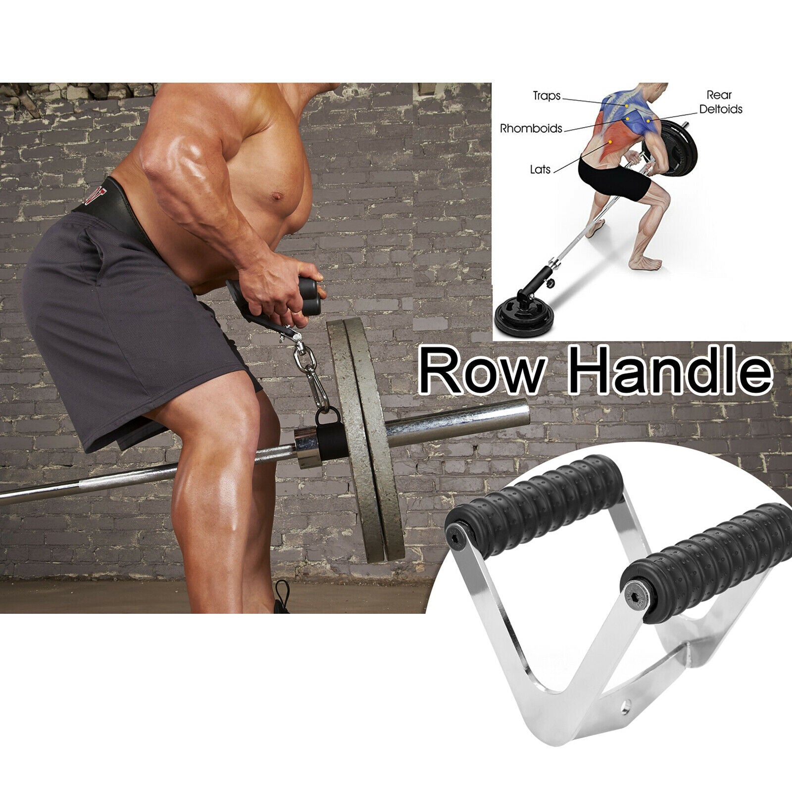 Grip Triangle Push Pull Down Handle Row Machine Bar Home Gym Attachment