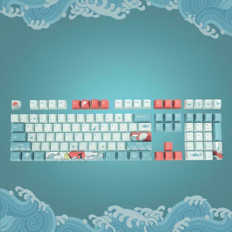 5 Sides Dye-Sublimation 108 Ukiyo-e Sea Waves Keycap Mechanical Keyboard Keycaps