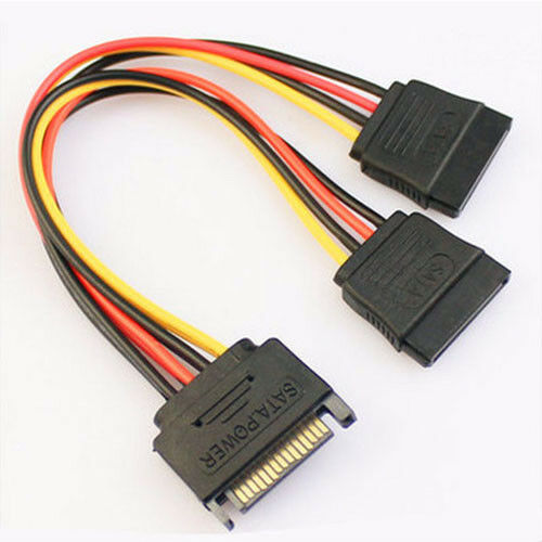 20cm SATA 15-Pin Male to 2 x 15P Female Y Splitter Adapter Power Cable cord