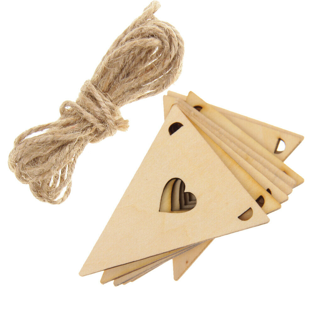 Wooden Pennants Pattern Bunting Banner with Heart Home Party Hanging Garland