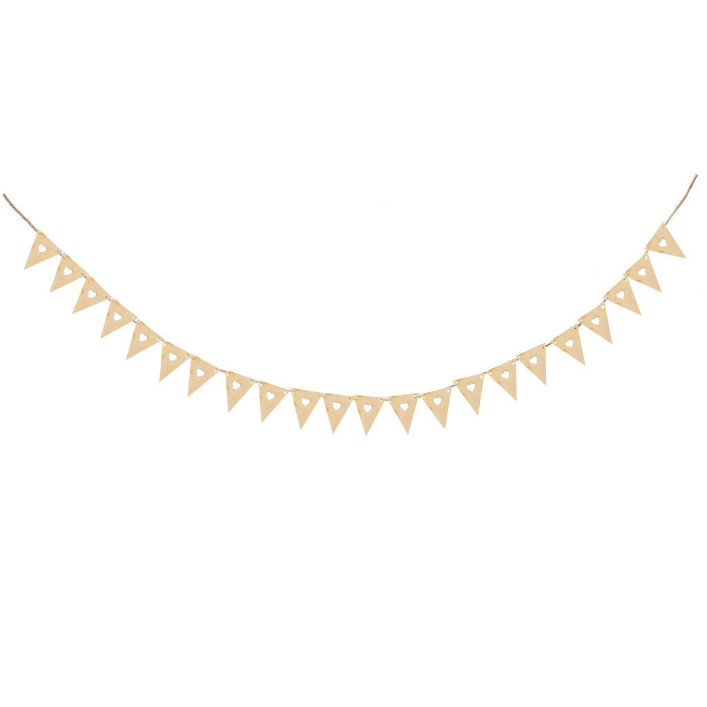Wooden Pennants Pattern Bunting Banner with Heart Home Party Hanging Garland