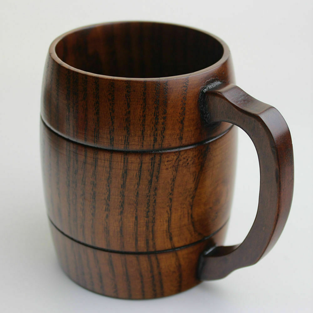 Wooden Handmade Drinks Coffee Milk Tea Cups W/ Handle Beer Cup Kitchen Gifts