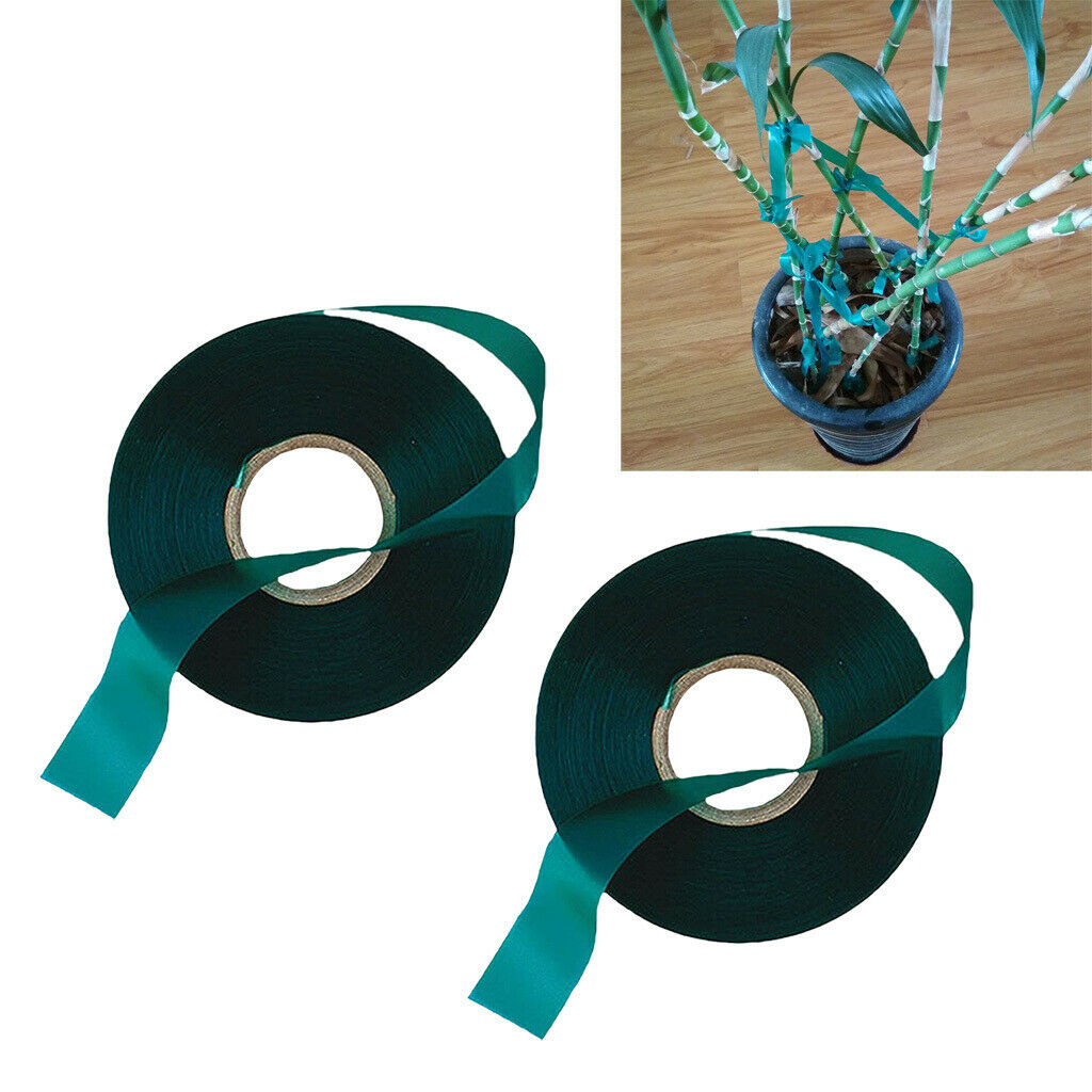 2pcs Flexible Garden 46m Stretch Tie Tape Plant Ribbon Green Vinyl Stake