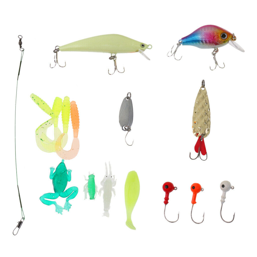 Fishing Lures Set  Jig Head Hooks Frog Shrimp Leader Maggot Soft Hard Baits
