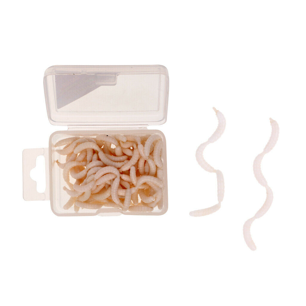 120 Pcs White Fishing Maggots Soft Worms Lures Strong Fishy Fishing Baits