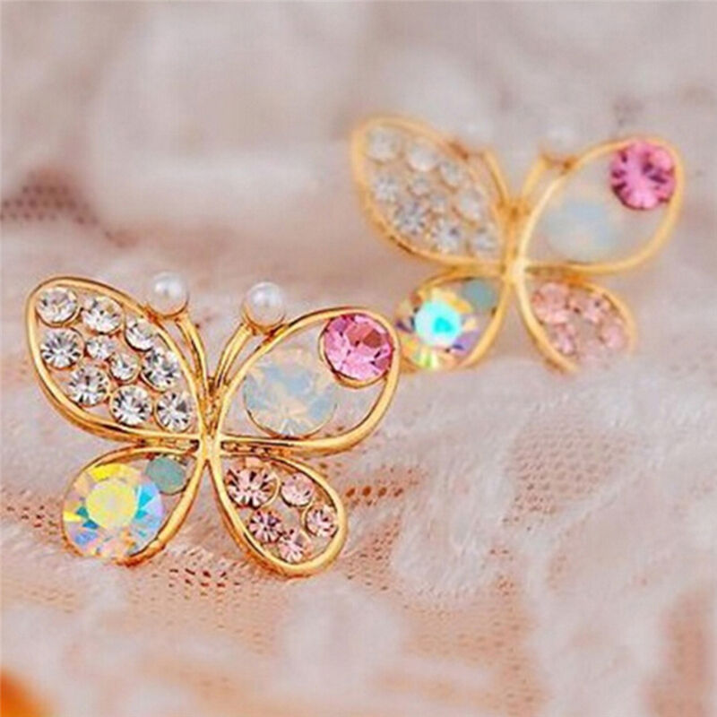 Ladies Chic Lovely Crystal Rhinestone Hollow Butterfly Ear Stud Earrings G.l8