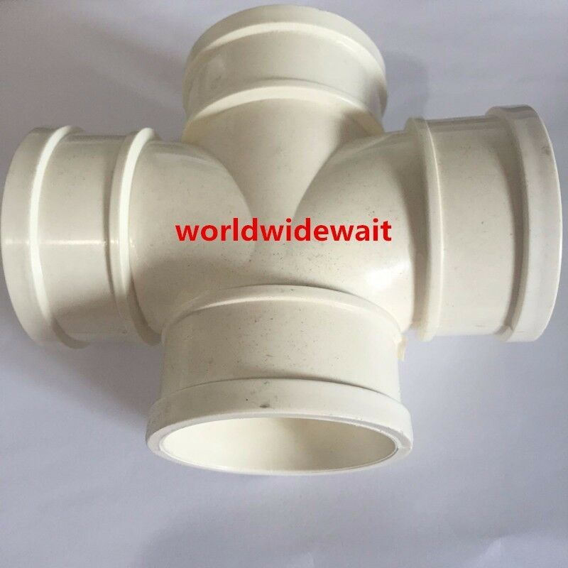 4 Ways 75mm Inner Diameter Pipe Connectors Fittings PVC White 2PCS