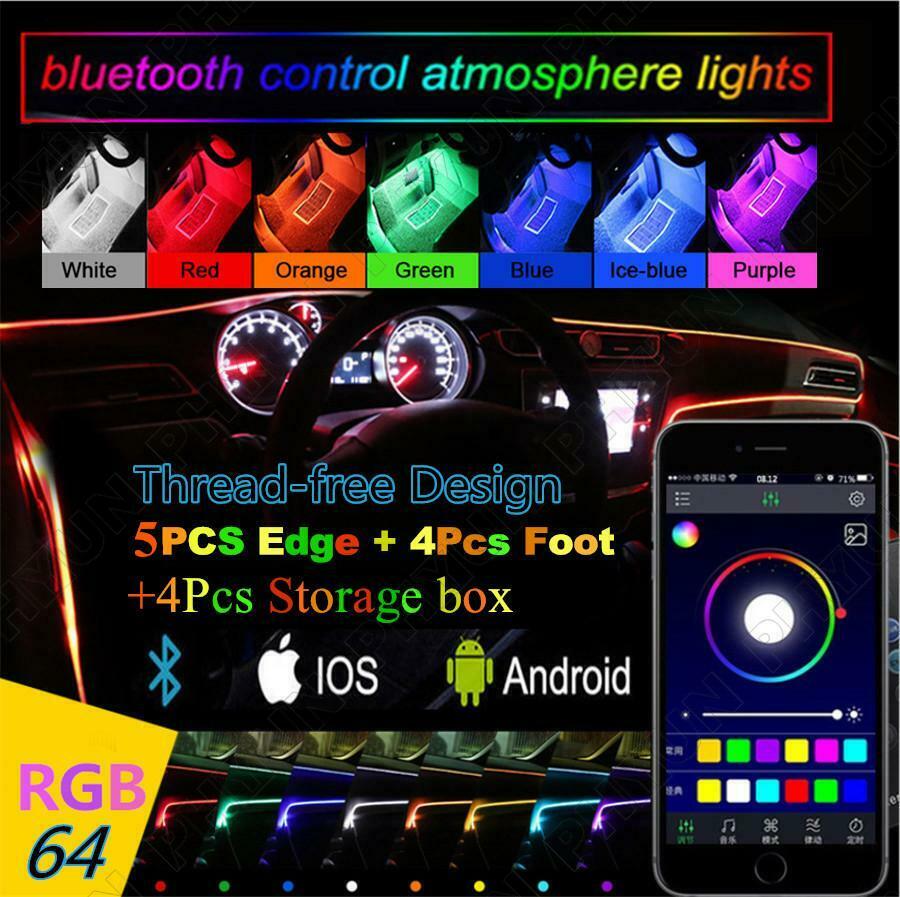 13Pcs Wireless APP Thread-Free Optic Fiber EL LED Strip Car Interior Decor Light
