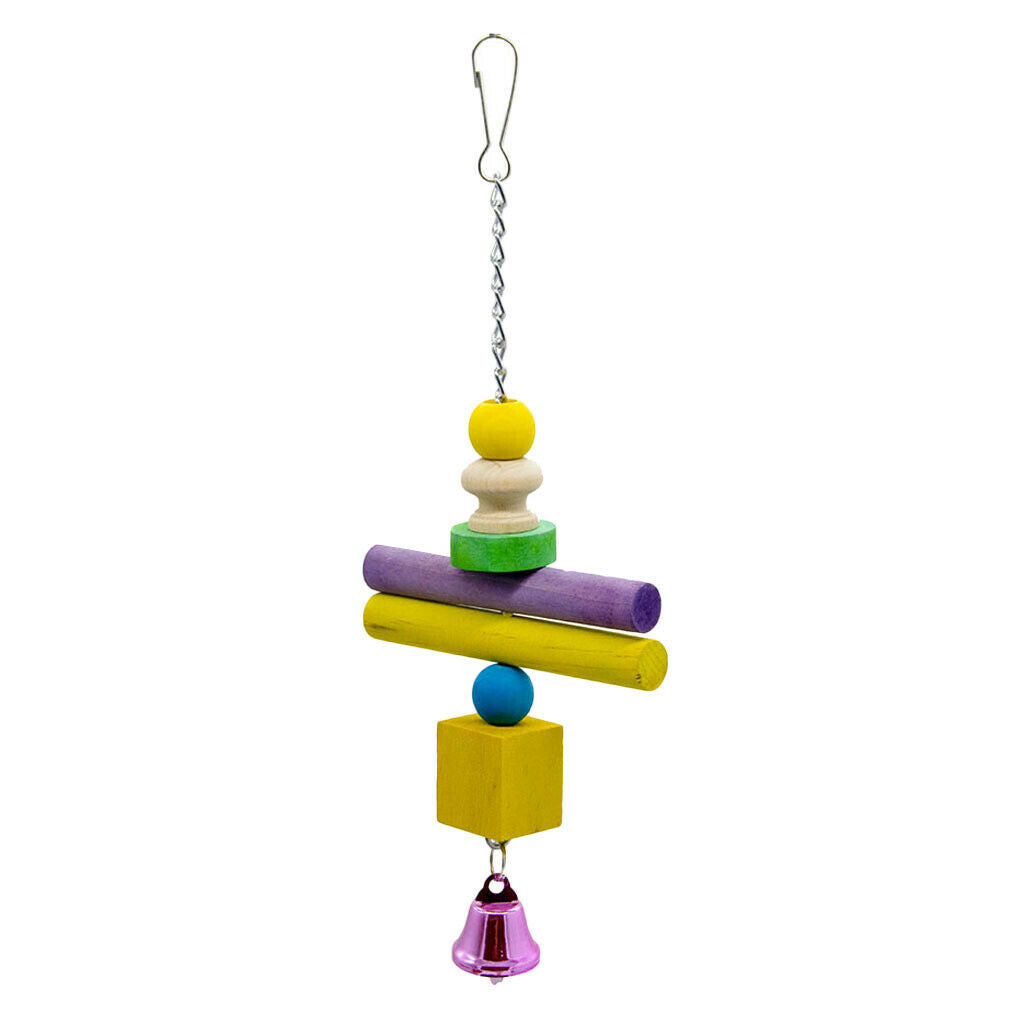 Bird Swing Toys with Colorful Wood Beads and Metal Bells Hanging Pendant for