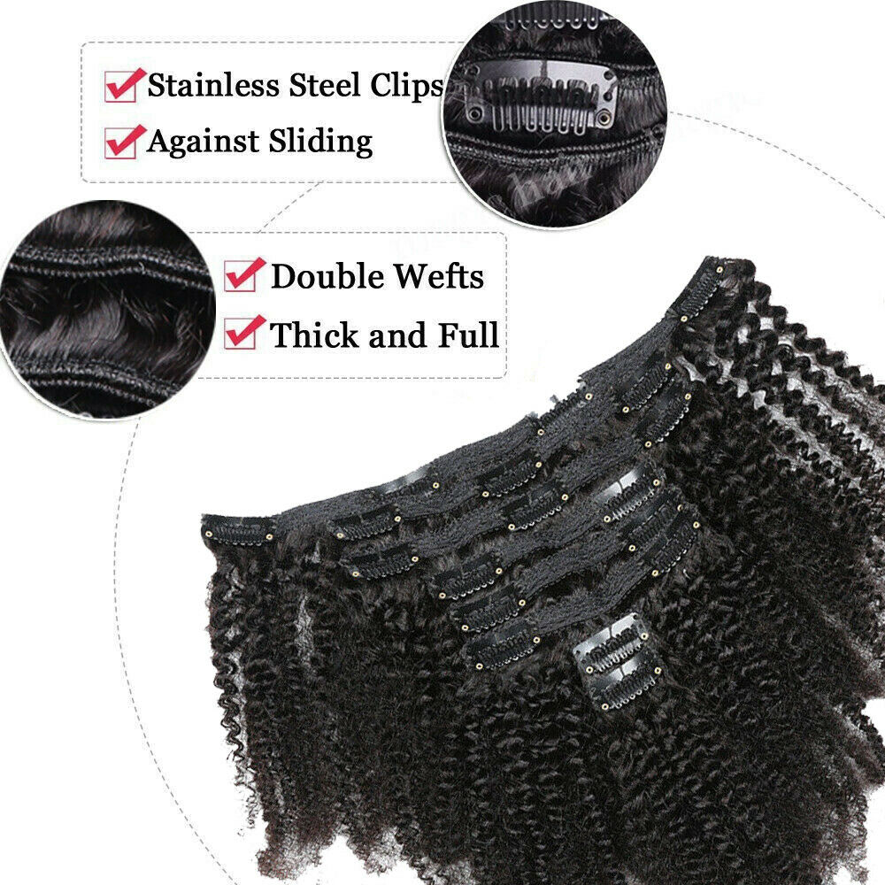 16" Mongolian Kinky Curly Hair Weft Clip in 100% Afro Kinky Human Hair Extension